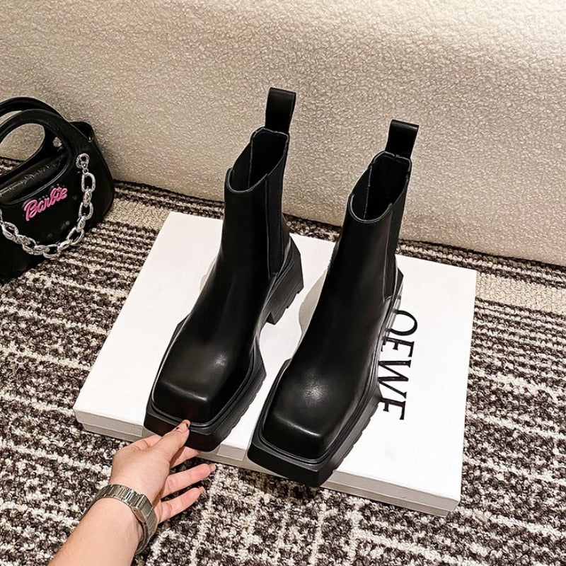 Real leather fashion ankle booties