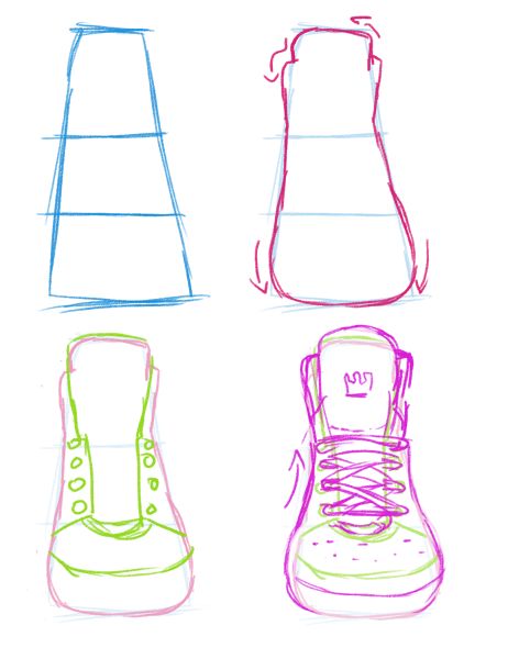 how to draw shoes from the front view