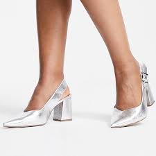 silver block heel shoes