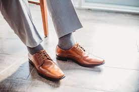 brown shoes with grey dress pants