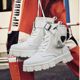 2021 Thick Sole White Men's Boots Winter High Top Pocket Shoes Men Platform Boots Retro Trendy Streetwear Superstar Men Footwear