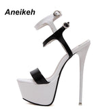 Aneikeh New 2023 Summer Fashion Sandals Sexy Open Toe 16CM High Heels Party Dress Wedding Nightclub Women Shoes Black Red 45 46