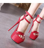 Aneikeh New 2023 Summer Fashion Sandals Sexy Open Toe 16CM High Heels Party Dress Wedding Nightclub Women Shoes Black Red 45 46