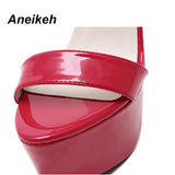 Aneikeh New 2023 Summer Fashion Sandals Sexy Open Toe 16CM High Heels Party Dress Wedding Nightclub Women Shoes Black Red 45 46