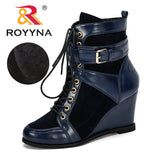 ROYYNA New Designer Popular Winter Women Boots Round Toe Booties High Heel Buckle Strap Autumn Shoes Woman Trendy