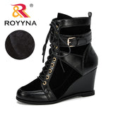 ROYYNA New Designer Popular Winter Women Boots Round Toe Booties High Heel Buckle Strap Autumn Shoes Woman Trendy