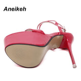 Aneikeh New 2023 Summer Fashion Sandals Sexy Open Toe 16CM High Heels Party Dress Wedding Nightclub Women Shoes Black Red 45 46