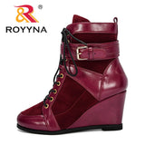 ROYYNA New Designer Popular Winter Women Boots Round Toe Booties High Heel Buckle Strap Autumn Shoes Woman Trendy