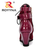 ROYYNA New Designer Popular Winter Women Boots Round Toe Booties High Heel Buckle Strap Autumn Shoes Woman Trendy