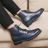 Brogue Boots High Top Microfiber Leather Men Casual Shoes Size 38-48