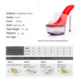 LTARTA 34-43 Sexy Super High Heels 15CM Stiletto Waterproof Platform Sandals Transparent Crystal Wedding Shoes LFD-190-1