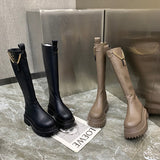 Women Boots 2022 New Winter Boots Women Knee High Boots Thick Sole Heel Round Toe Zipper Ladies Long Boots Chain Knight Boots