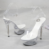 LTARTA 34-43 Sexy Super High Heels 15CM Stiletto Waterproof Platform Sandals Transparent Crystal Wedding Shoes LFD-190-1