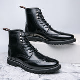 Brogue Boots High Top Microfiber Leather Men Casual Shoes Size 38-48