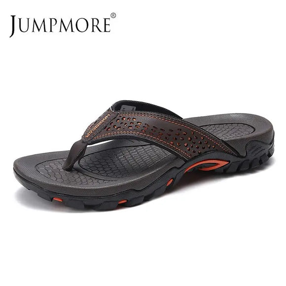 Jumpmore Summer Flip Flops Men Shoes Outdoor Fashion PU Leather Flat Shoes Beach Holiday Shoes Size 40-50