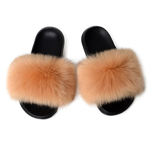 Faux Fur Slippers Women Home Fluffy Flat Slides Winter Comfort Furry House Sweet Shoes Female Slipper Indoor Flip Flops