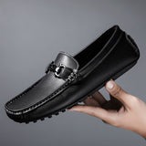 Fashion Driving Shoes Moccasin Soft Black White Loafers Split Leather Slip-On Men Casual Shoes Comfortable Sneakers Flats