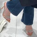 Fashion Women Pumps Sandals Summer Sexy Slingback High Heels Rhinestones Elegant Pointed Toe Transparent PVC Party Wedding Shoes