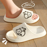 New Cute Cartoon Cat Slippers Women Summer Non-Slip Couple Slides Thick Home Slippers Indoor Bathroom  Flip Flops Beach Sandals