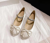 TINGHON Classic Silk Ballet Shoes Lace up Ballet Shoes Women Round Toe Bowtie Women Flats Elegant Valentine Shoes
