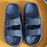 2023 New Adjustable Slippers Thick Sole Slippers Double Buckle Home Bathroom Anti Slip Cloud Slippers Women Outdoor Beach Slides