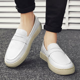 2023 New Breathable Leather Men's Casual Shoes Street Black Flat Shoes Student Walking Fashion Soft Men's Penny Slippers