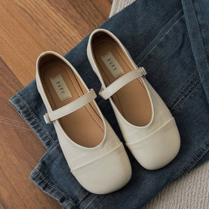 Women Flats Retro Leather Shoes Flat Heel Square Toe Casual Shoes Mary Janes Spring Summer Sandals