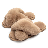 Winter Women Home Indoor Casual Fuzzy Slippers Female Flip Flops Fluffy Shoes Cross Slides Ladies Soft Plush Slippers