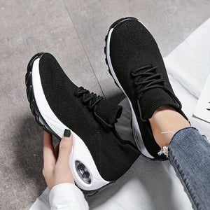 Women's Walking Shoes Lace-on Sock Sneakers Ladies Nursing Work Barefoot Feel Air Cushion Mesh Pink Casual Running Shoes