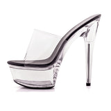 LTARTA 34-43 Sexy Super High Heels 15CM Stiletto Waterproof Platform Sandals Transparent Crystal Wedding Shoes LFD-190-1