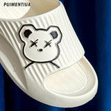 Cute Bear Men Slippers Thick Platform Sandals Women Summer 2023 Home Slippers Indoor Soft Sole Flip Flops Couple No-Slip Slipper