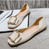 Women Flats Shoes Metal C Buckle Decoration Ballet Shoes Office LadySlip on Leaher Loafers Female Spring Fashion Plus Size 35-43