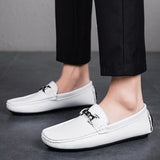 Fashion Driving Shoes Moccasin Soft Black White Loafers Split Leather Slip-On Men Casual Shoes Comfortable Sneakers Flats