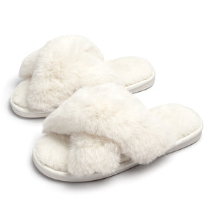 Winter Women Home Indoor Casual Fuzzy Slippers Female Flip Flops Fluffy Shoes Cross Slides Ladies Soft Plush Slippers