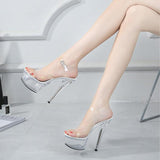 LTARTA 34-43 Sexy Super High Heels 15CM Stiletto Waterproof Platform Sandals Transparent Crystal Wedding Shoes LFD-190-1