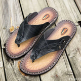 2023 Summer Handmade Leather Slippers Trendy Fashion Men's Flip-flops Outdoor Breathable Comfortable Men and Simple Sandals