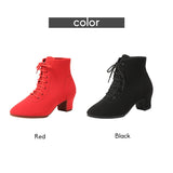 DKZSYIM New Women Ballroom Latin Dance Shoes Jazz Modern Dance Shoes Lace Up Dancing Boots Red Black Sports Dancing Sneakers