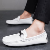 Fashion Driving Shoes Moccasin Soft Black White Loafers Split Leather Slip-On Men Casual Shoes Comfortable Sneakers Flats