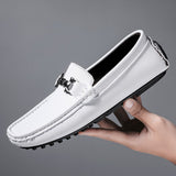 Fashion Driving Shoes Moccasin Soft Black White Loafers Split Leather Slip-On Men Casual Shoes Comfortable Sneakers Flats