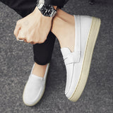 2023 New Breathable Leather Men's Casual Shoes Street Black Flat Shoes Student Walking Fashion Soft Men's Penny Slippers