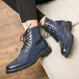 Brogue Boots High Top Microfiber Leather Men Casual Shoes Size 38-48