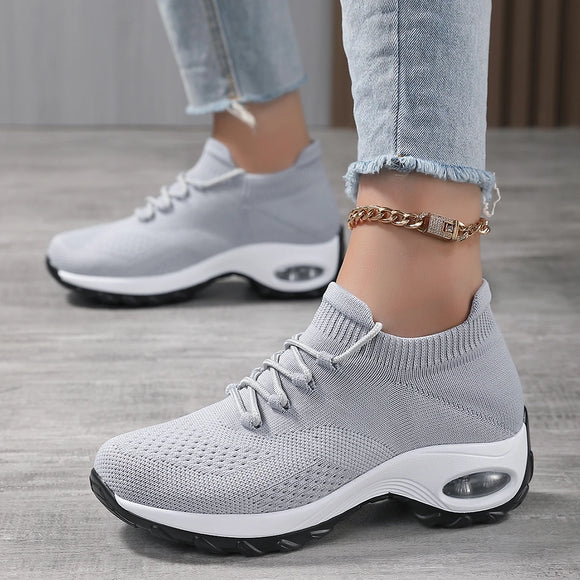 Women's Walking Shoes Lace-on Sock Sneakers Ladies Nursing Work Barefoot Feel Air Cushion Mesh Pink Casual Running Shoes