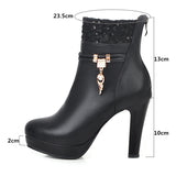 2022 Fashion High Heels Woman Booties Lace Design Princess Platform Party Wedding Womens Shoes White Black Ankle Boots Winter