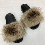 Faux Fur Slippers Women Home Fluffy Flat Slides Winter Comfort Furry House Sweet Shoes Female Slipper Indoor Flip Flops