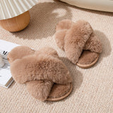 Winter Women Home Indoor Casual Fuzzy Slippers Female Flip Flops Fluffy Shoes Cross Slides Ladies Soft Plush Slippers