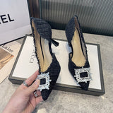 New Women's Fashion Rhinestone Square Buckle Bridesmaid  Spike High Heels Shoes Pointed Toe Pumps High Heels Dress Shoes