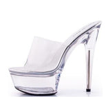 LTARTA 34-43 Sexy Super High Heels 15CM Stiletto Waterproof Platform Sandals Transparent Crystal Wedding Shoes LFD-190-1