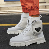 2021 Thick Sole White Men's Boots Winter High Top Pocket Shoes Men Platform Boots Retro Trendy Streetwear Superstar Men Footwear