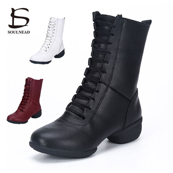 Jazz Dance Boots Women Ballroom Ladies Latin Warm Boots Square Modern Party Shoes Middle Heel 4cm Autumn Winter Dancing Sneakers