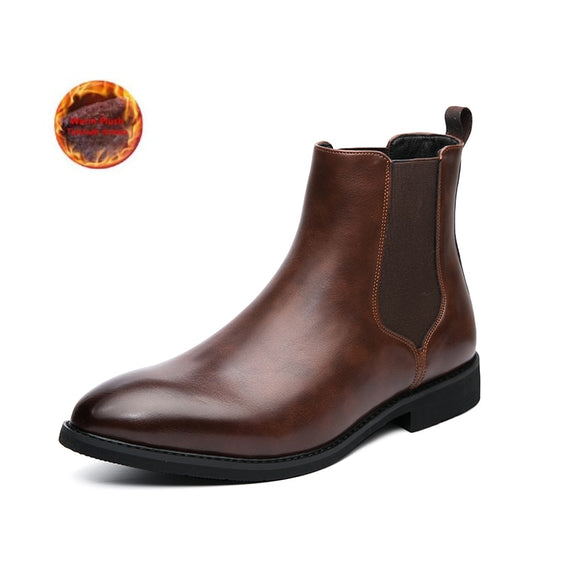2022 Leather Men Chelsea Boots Brand Designer Italy Dress Boots Men Fashion Casual Warm Plush Business Ankle Boots Big Size 48